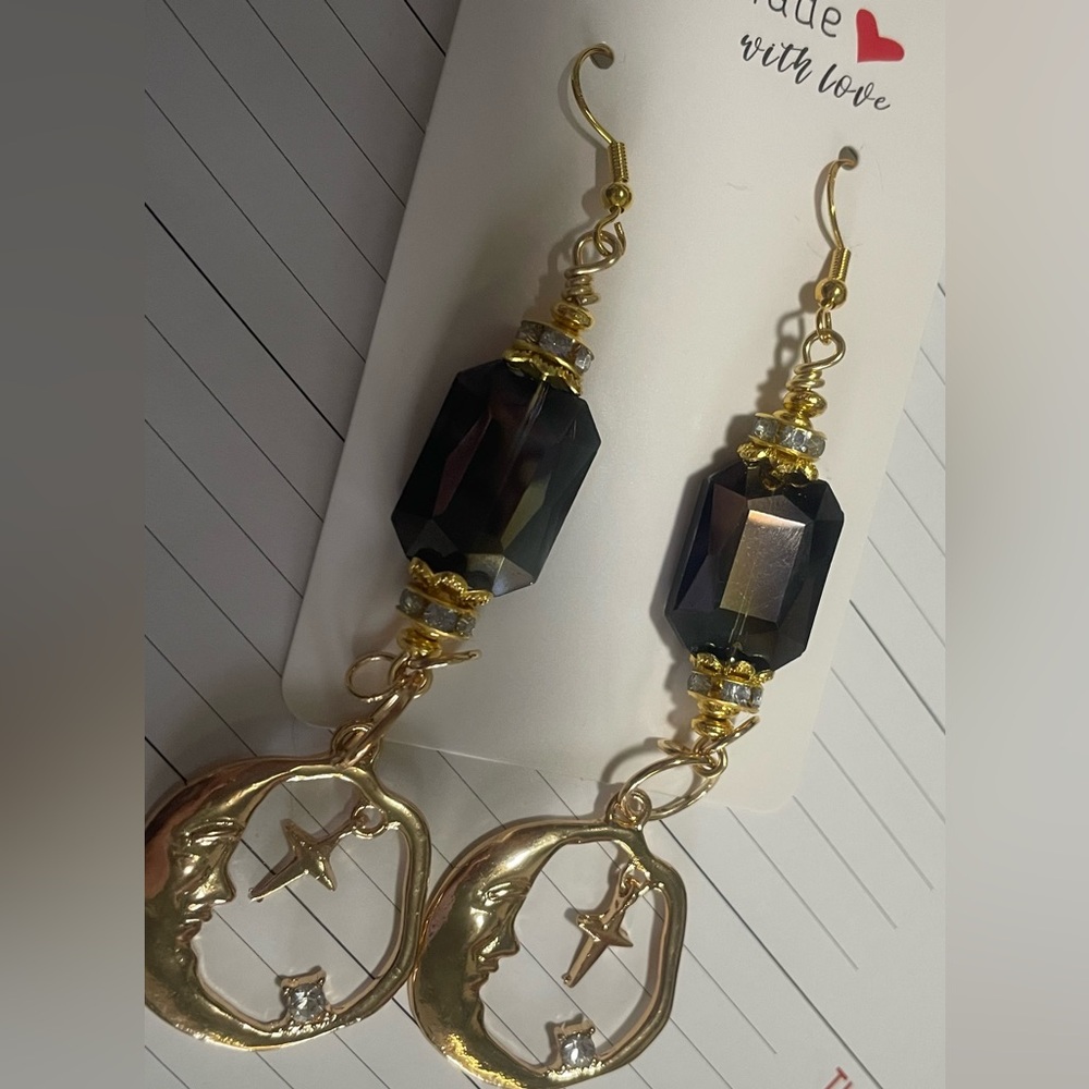 Glamorous Moon and Stars Hand Crafted Earrings - Picture 5 of 10